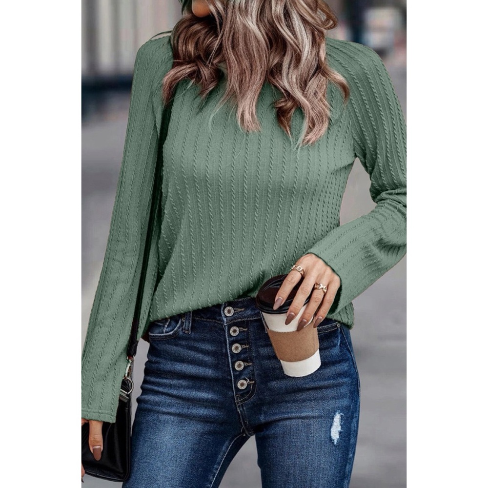 Elegant Green Cable Knit Women's Top - Picture 1 of 2